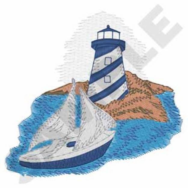 Picture of Lighthouse & Sailboat Machine Embroidery Design