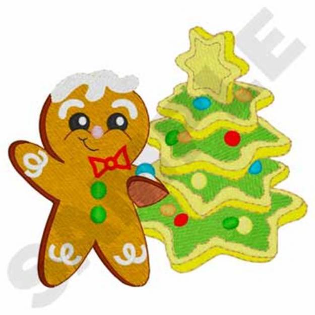 Picture of Gingerbread Man Tree Machine Embroidery Design