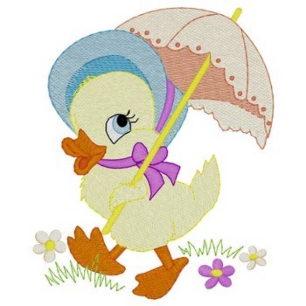 Picture of Easter Ducky W/ Umbrella Machine Embroidery Design