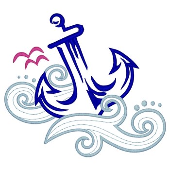 Anchor In Waves Machine Embroidery Design