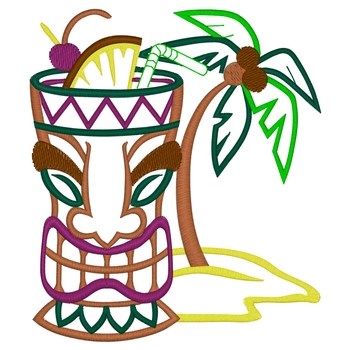 Tiki Drink - Palm Tree Machine Embroidery Design