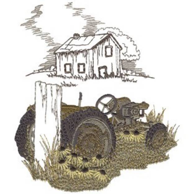 Picture of Tractor Scene Machine Embroidery Design