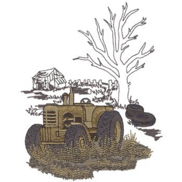 Picture of Old Tractor In Junkyard Machine Embroidery Design