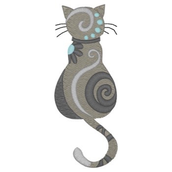 Whimsical Swirly Cat Machine Embroidery Design