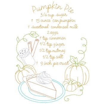 Pumpkin Pie Recipe Machine Embroidery Design