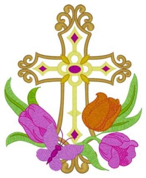 Picture of Cross Wtulips Machine Embroidery Design