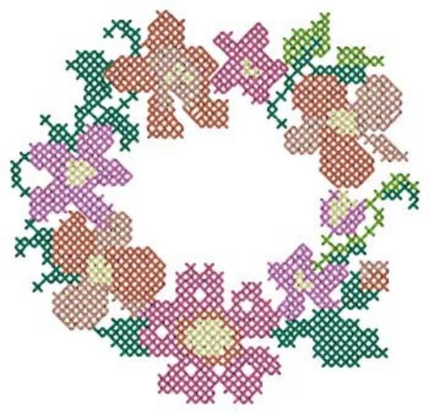 Picture of Cross Stitch Flower Wreath Machine Embroidery Design