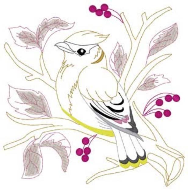 Picture of Cedar Waxwing Machine Embroidery Design