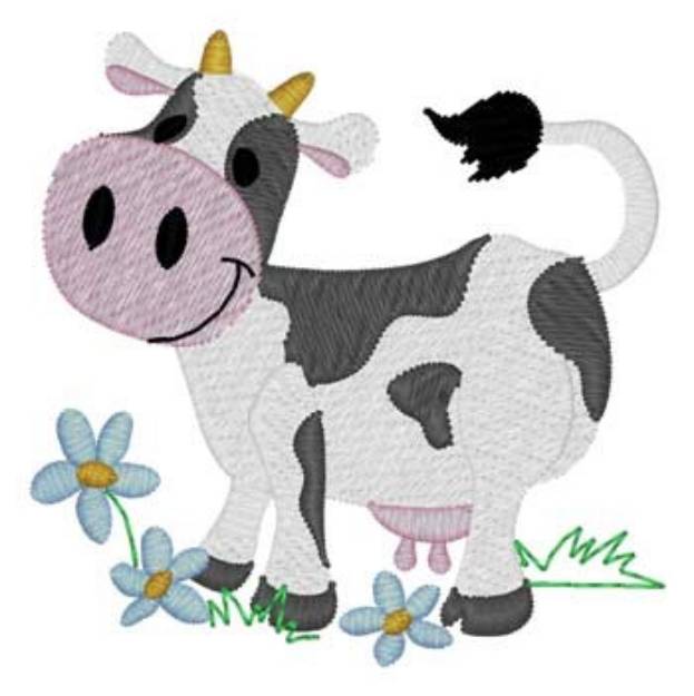 Picture of Cow & Flowers Machine Embroidery Design