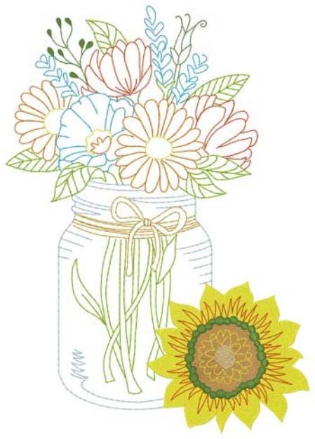 Picture of Flowers In Jar Machine Embroidery Design