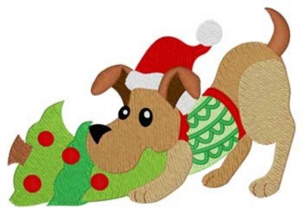 Picture of Dog Dragging Tree Machine Embroidery Design