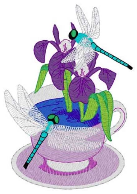 Picture of Dragonflies & Teacup Machine Embroidery Design