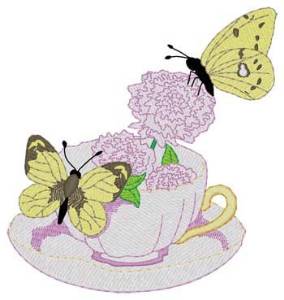 Picture of Butterflies & Teacup Machine Embroidery Design