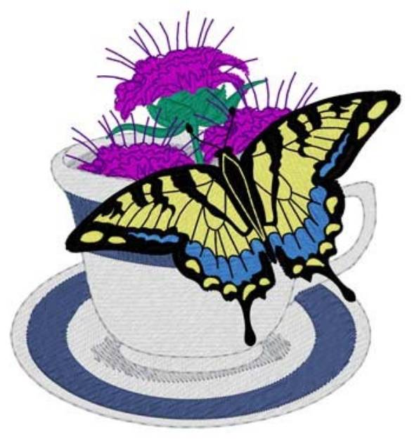 Picture of Teacup Butterfly Machine Embroidery Design