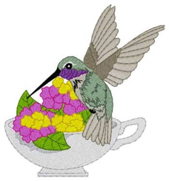 Picture of Hummingbird & Teacup Machine Embroidery Design