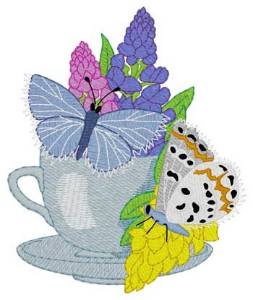 Picture of Butterflies & Teacup Machine Embroidery Design