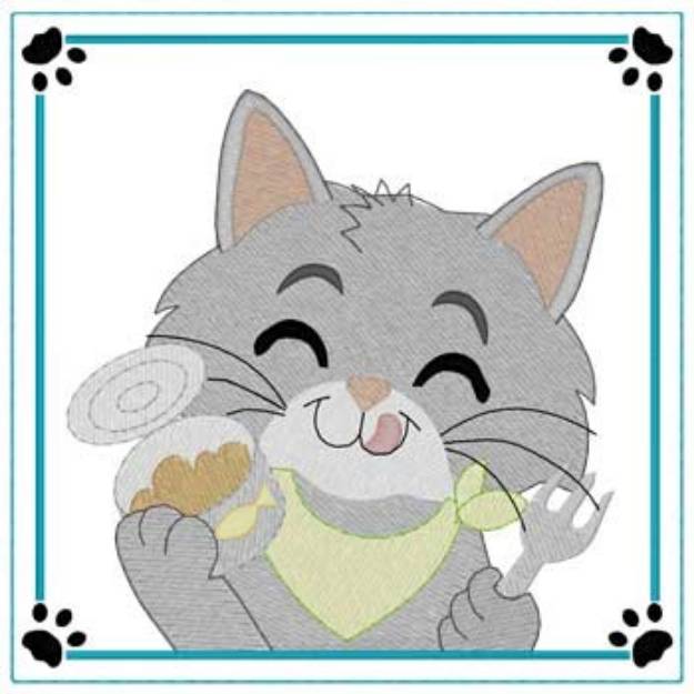 Picture of Chow Time Cat Quilt Square Machine Embroidery Design