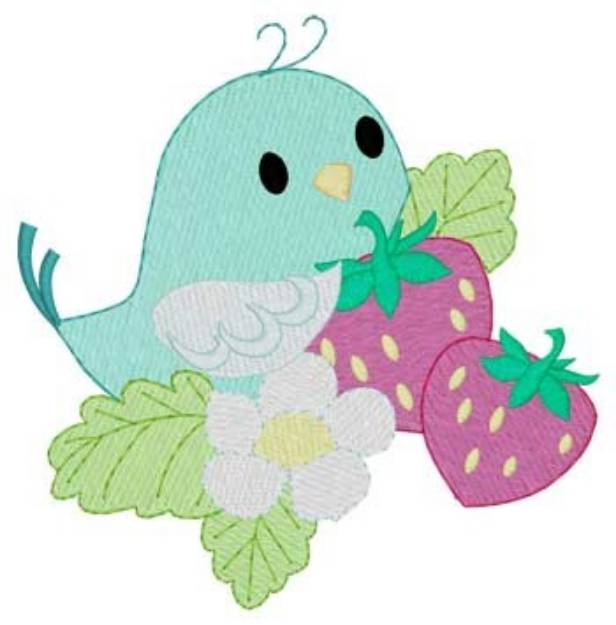 Picture of Bird & Strawberries Machine Embroidery Design