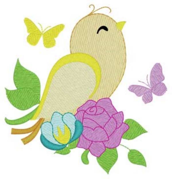 Picture of Bird & Butterflies Machine Embroidery Design