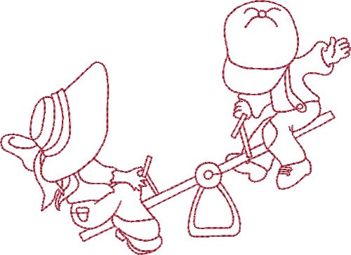 Redwork Kids & Seesaw Machine Embroidery Design