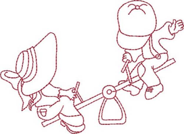 Picture of Redwork Kids & Seesaw Machine Embroidery Design