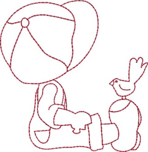 Picture of Redwork Boy & Bird Machine Embroidery Design