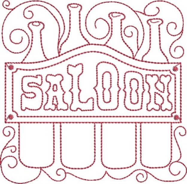 Picture of Redwork Saloon Sign Machine Embroidery Design