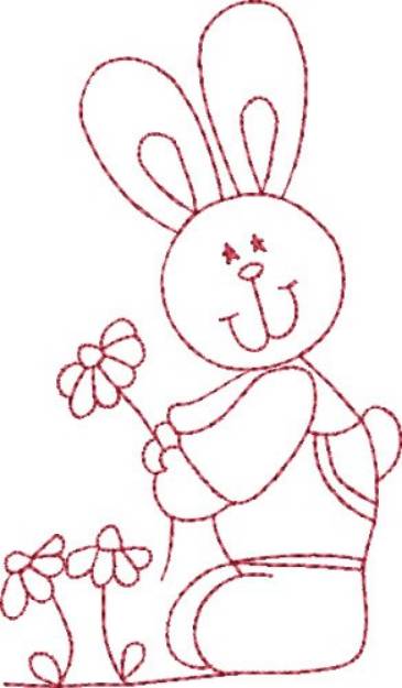 Picture of Redwork Bunny & Daisies Machine Embroidery Design