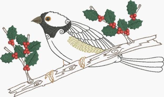 Picture of Watchful Bird & Holly Machine Embroidery Design