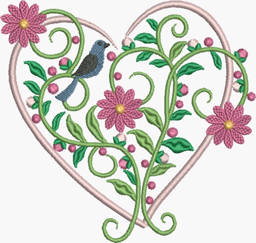 Pink Daisies Heart Machine Embroidery Design