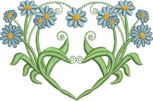 Picture of Heart & Blue Daisies Machine Embroidery Design