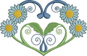 Picture of Blue Daisies & Hearts Machine Embroidery Design