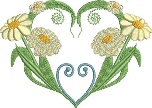 Yellow Daisies & Hearts Machine Embroidery Design