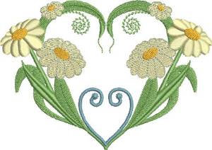 Picture of Yellow Daisies & Hearts Machine Embroidery Design