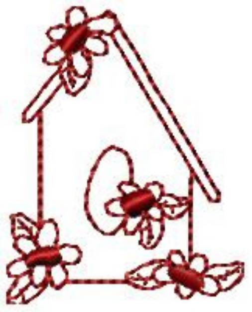 Picture of Redwork Birdhouse Machine Embroidery Design