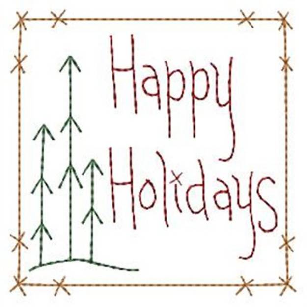 Picture of Happy Holidays Tree Block Machine Embroidery Design