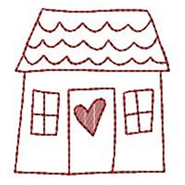 Picture of Redwork Village House Machine Embroidery Design