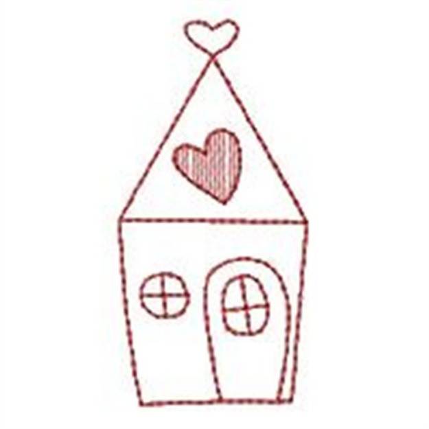 Picture of Redwork Village House Machine Embroidery Design