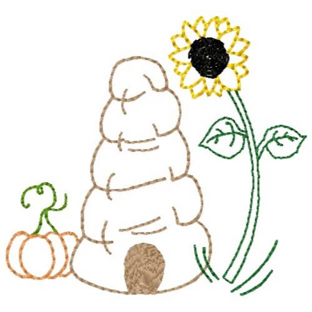 Picture of Pumpkin Hive & Flower Machine Embroidery Design