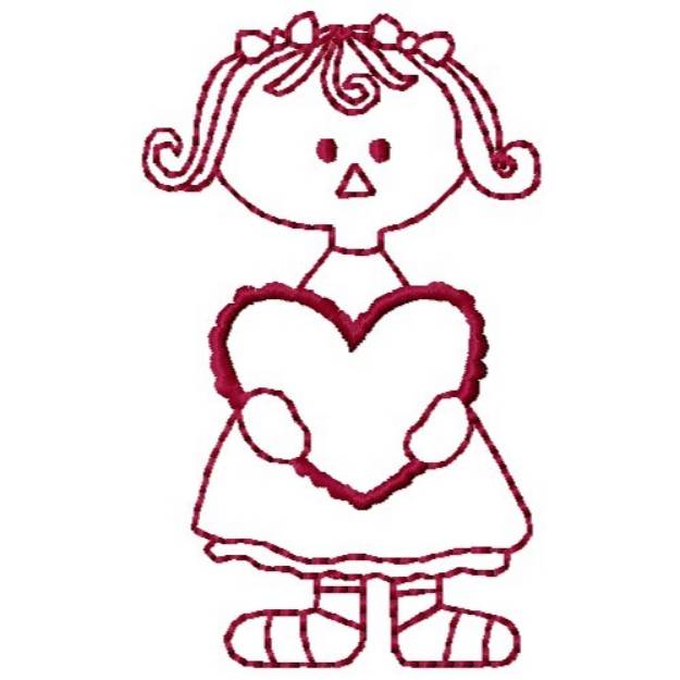 Picture of Redwork Girl & Heart Machine Embroidery Design