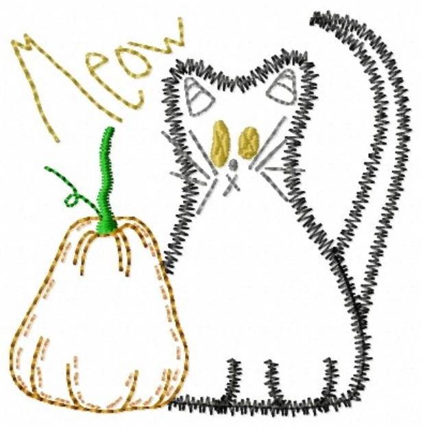 Picture of Cat & Pumpkin Machine Embroidery Design