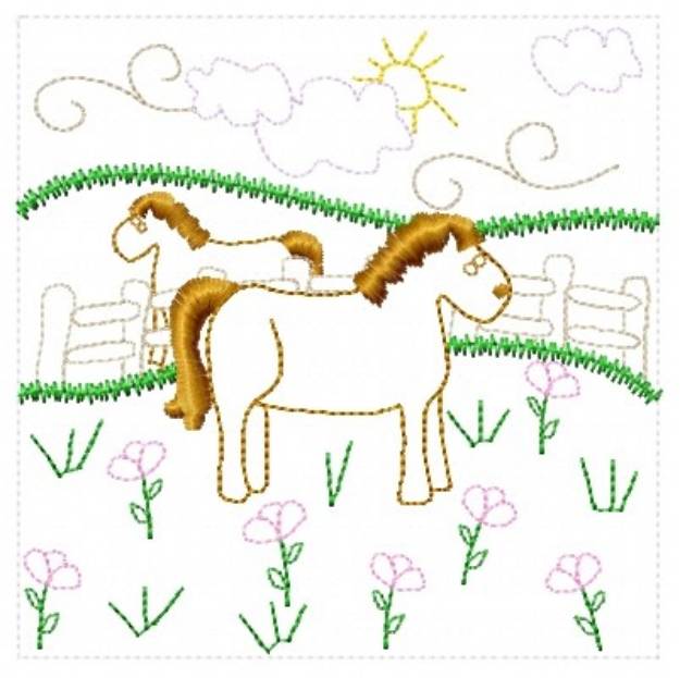 Picture of Horse Pasture Machine Embroidery Design