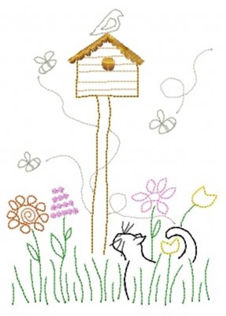 Picture of Birdhouse Cat Machine Embroidery Design