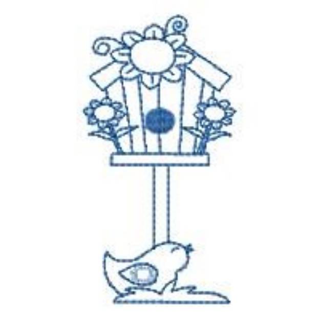 Picture of Bird & Birdhouse Outline Machine Embroidery Design