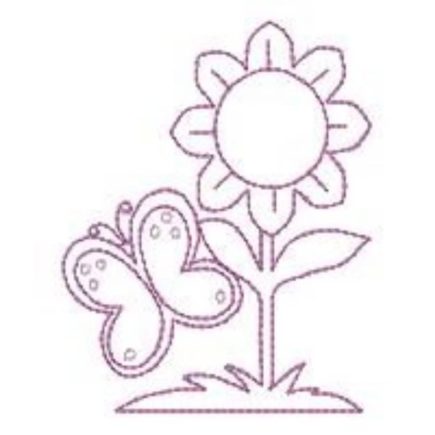 Picture of Butterfly & Sunflower Outline Machine Embroidery Design