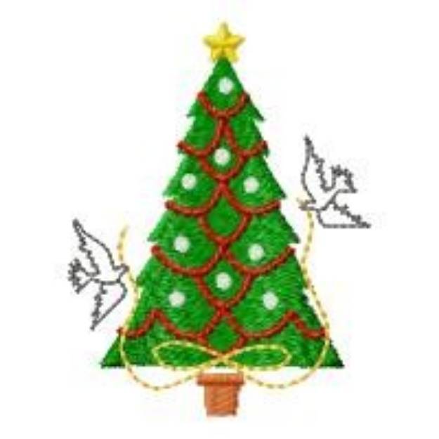 Picture of Christmas Tree & Doves Machine Embroidery Design