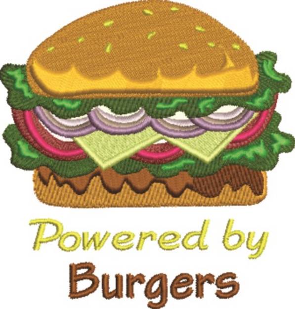 Picture of Powered By Burgers Machine Embroidery Design