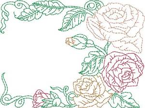 Picture of Redwork Roses Quilt Block Machine Embroidery Design