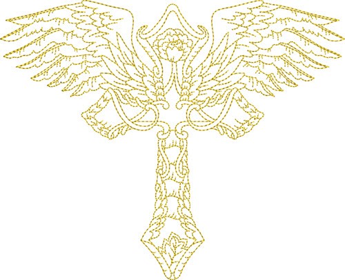 Winged Cross  Angel Machine Embroidery Design