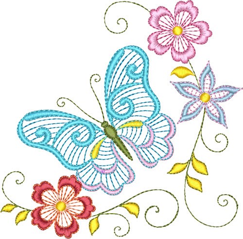 Floral Butterfly Machine Embroidery Design